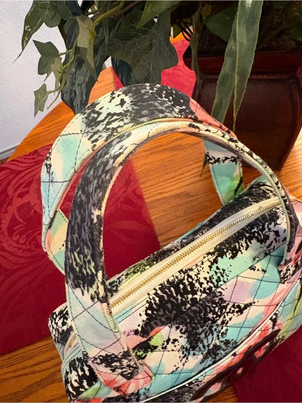 RARE Chanel Watercolor Multi Floral Quilted Tote with Patent Black CC front back